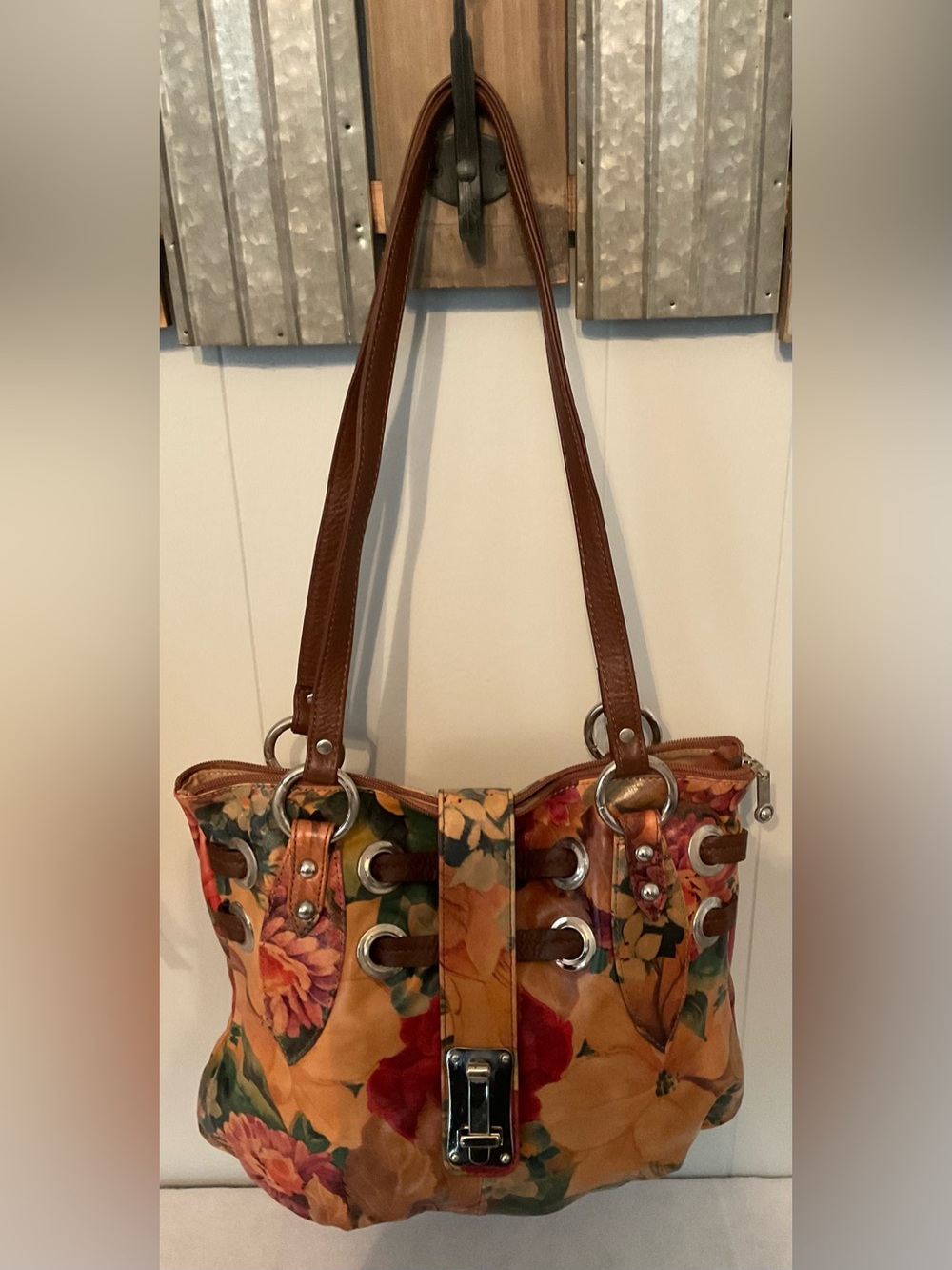 Mira Flores Floral Leather Shoulder Bag Purse CR1342 Boho Y2K